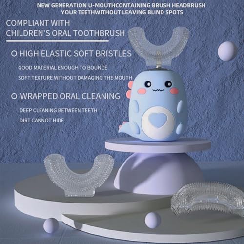 Kids U Shaped Electric Toothbrush, Multi-Mode High-Frequency Sonic Vibration Toothbrush, Cute Cartoon Dinosaur Shape 360-Degree Cleaning IPX7 Waterproof Design (2-12 Years Old)