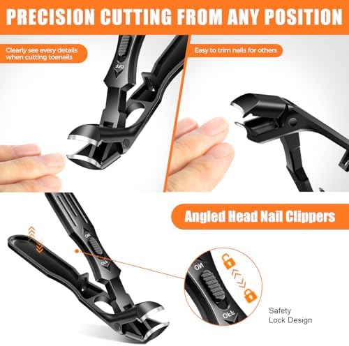 Angled Head Nail Clippers for Seniors Thick Nails,Toenail Clippers for Men with Wide Opening Heavy Duty ToeNail Clippers with Catcher No Splash Fingernail Clipper Nail Cutter Trimmer Gifts for Men