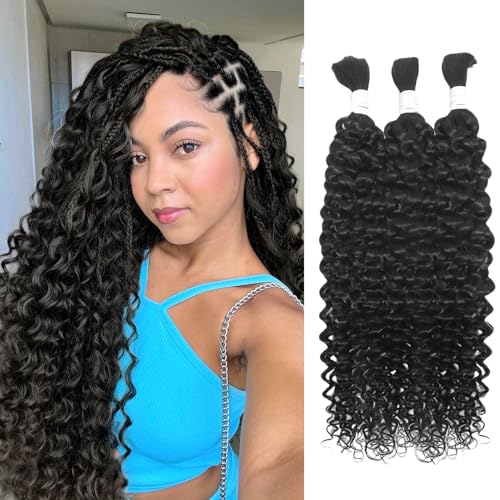 Human Braiding Hair for Boho Braids 3 Bundles 150g 20Inch Water Wave Human Hair Braiding Hair 12A Brazilian Virgin No Weft Hair Extensions for Bohemian Knotless Braids Bulk Human Hair for Braiding