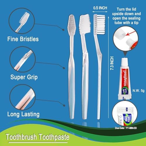 30 Pack Disposable Toothbrushes with Toothpaste, Individually Wrapped Bulk Medium Soft Bristle Tooth Brush Manual Travel Toothbrush Kit Bulk, White, 0.5 kilograms