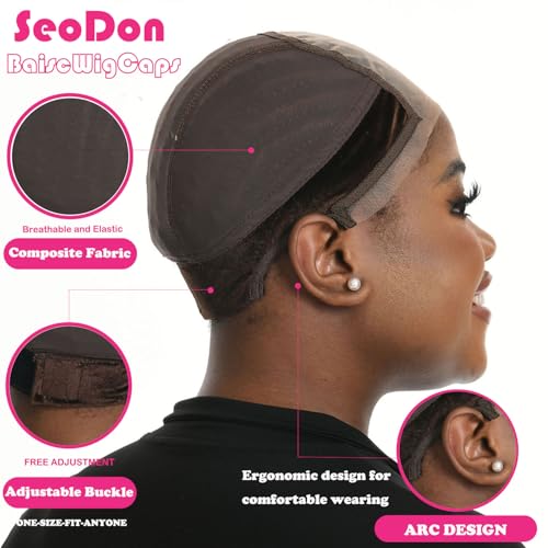 Lace Wig Grip Cap for Women 4x5 Transparent Lace Wig Caps Non Slip Wig Gripper for Keeping Wigs In Place Adjustable Wig Cap with Grip Headband Make Your Wigs Glue Free (Brown, Medium)