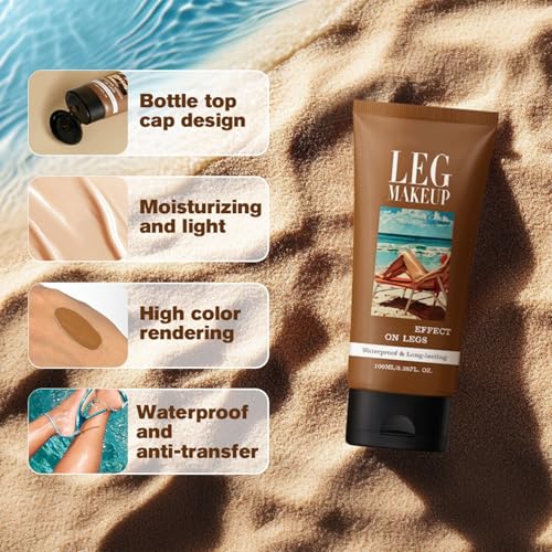 Leg Makeup Waterproof No Transfer | Scar & Tattoo Cover Up Foundation with Brush for Legs & Body, Long-Lasting Flawless Finish, Lightweight Formula for All Skin Tones (#2)