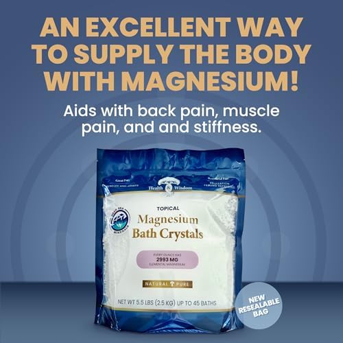 Health and Wisdom Magnesium Bath Salt - Magnesium Chloride Flakes for Bath Soak, 4X Epsom Salt Concentration, Unscented Formula, Dead Sea Sourced, Resealable Bag, Zero Additives - 88 Ounces