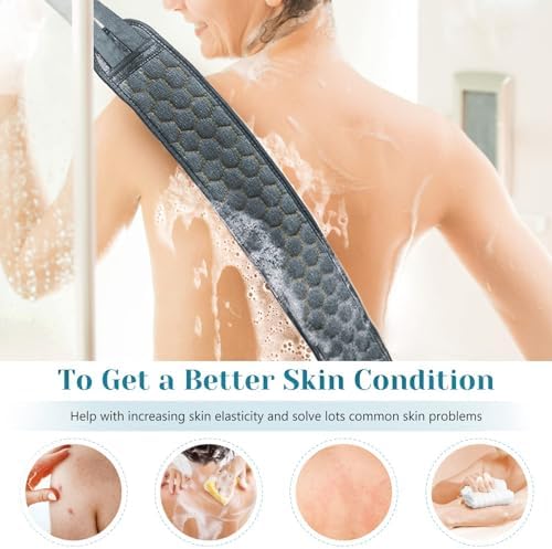 Inmorven Back Scrubber for Shower Exfoliating Body Scrubber 40 inch Double-Sided Back Exfoliator Scrub Towel, Bath Body Brush Widened Back Washer with Handle for Men and Women (Grey)