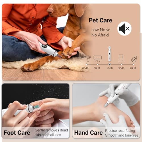 Cordless Electric Nail File Set, 10 Speeds Professional Manicure Pedicure Kit with LED Light, Portable Nail Drill for Natural & Acrylic Nails, Human & Pet Thick Toenails, w 120*Sanding Bands (White)