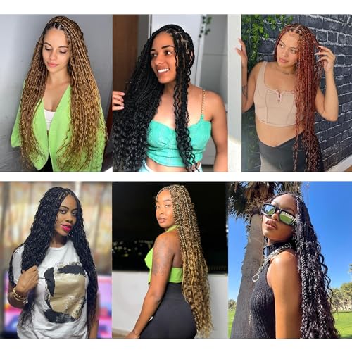 Boho Crochet Braids Pure Protein Fiber Close to Human Hair 18 Inch Goddess Box Braids with Soft Curls Bohemian Braids Crochet Hair for Black Women (18Inch 1B)