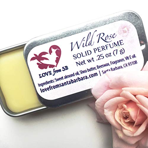 Compact Personal Wild Rose Solid Perfume | Luxurious Artisan Spa Gift for Her | Convenient, fits in your purse or travel bag | Rose Perfume