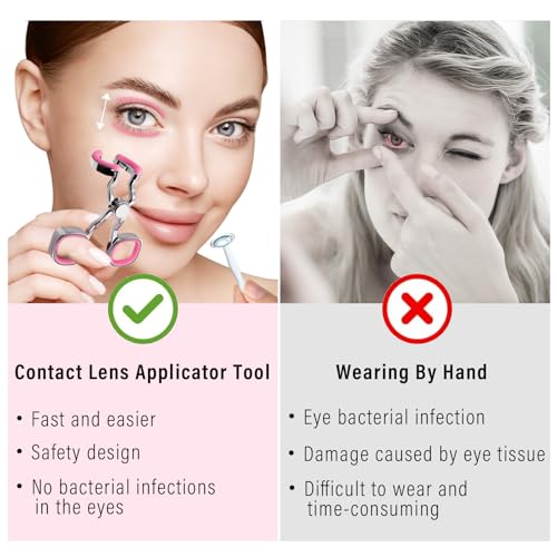 Contact Lens Applicator Tool, Eye Opener for Contacts for Easy Insertion and Removal, with Contact Lens Case, Sucker+Tweezer with Soft Tip