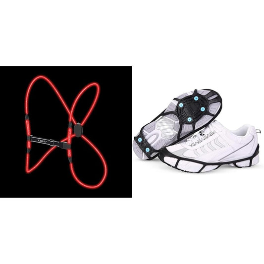 COAST LH150 Rechargeable LED Hi-Vis Lighted Vest, 6+ Color Modes, Reflective, Ultralight, One Size Fits Most & Due North Everyday G3 Ice Cleat for Walking and Running on Snow and Ice (1 Pair)