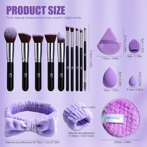 BS-MALL Makeup Brushes Set 30 Pcs – Including Face Washing Puffs, Blush Powder Bronzer Foundation Eyeshadow Concealer Brushes, and Mini Makeup Sponge Makeup Sponges Set (Black)