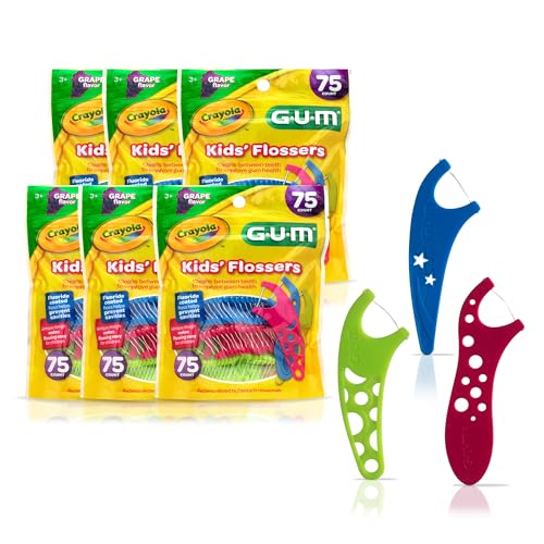 GUM Crayola Kids Flossers with Fluoride - Designed for Little Hands - Fun Grape Flavor - Easy to Use Kids Floss Picks for Children Ages 3+, 450ct