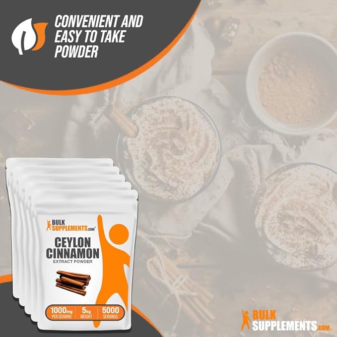 BulkSupplements.com Ceylon Cinnamon Extract Powder - Cinnamon Extract, Cinnamon Ceylon - Cinnamon Supplement, Pack of 1 - Gluten Free & Soy Free, 1000mg per Serving, 5kg (11 lbs)