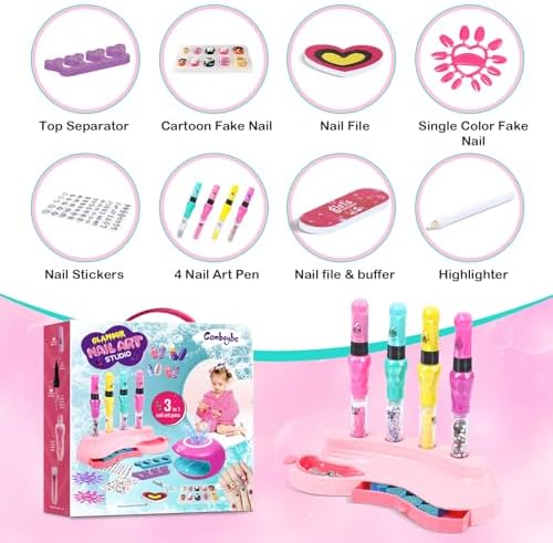 Kids Nail Polish Set for Girls - Nail Art Kit for kids Ages 7-12 - Girl Gifts - Non Toxic Nail Polish,Girls Stuff for Spa,Makeup,Manicure - Birthday Gifts for Girl Age 6 7 8 9 10-12 Years old