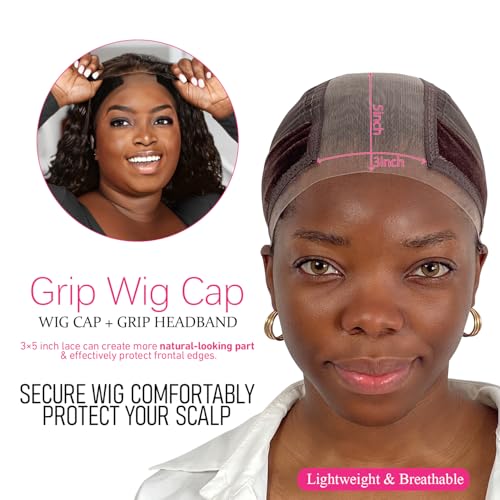 Labhairs Wig Cap with Grip Band for Keeping Wigs in Place, More Full Cap-wide Transparent Lace for Lace Front Wigs - Brown/Black/Nude Non Slip Cap Make Your Wig Be Glueless (Brown-M)