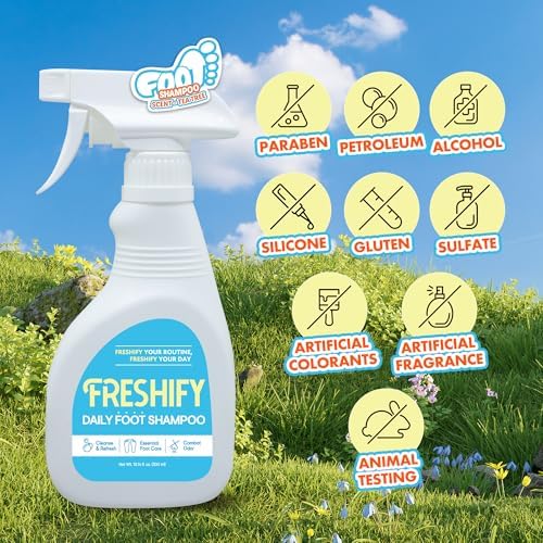 Daily Foaming Foot Shampoo | Moisturizing Foamy Foot Shampoo Spray w/Tea Tree Oil | Athletes Foot Spray Wash Foot Odor Eliminator w/Gentle Exfoliation | Smelly Feet Solutions (10.34 fl oz)