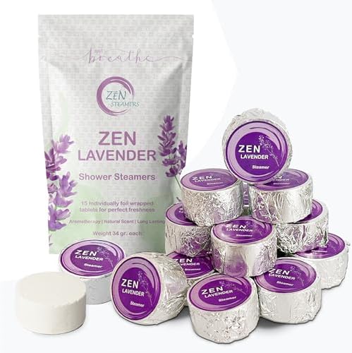 Lavender Shower Steamers by Zen - Aromatherapy (Pack of 15) Extra Large Shower Bombs with Essential Oils Self Care Relaxation Stress Relief
