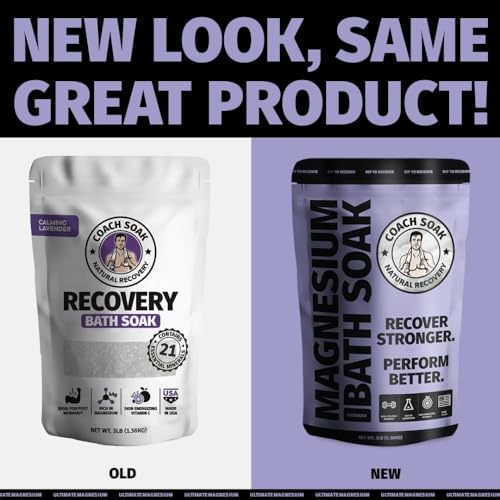 Coach Soak Recovery Bath Soak - Faster Absorption Than Epsom Salt for Pain - Rejuvenating Magnesium Flakes with 21 Minerals, Essential Oils & Bath Salts, 3lbs (Calming Lavender)