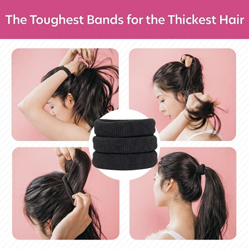 Large Hair Ties for Thick, Heavy or Curly Hair - Non-Slip, Non-Damage, Seamless Women's Ponytail Scrunchies - Black, 8 Pcs