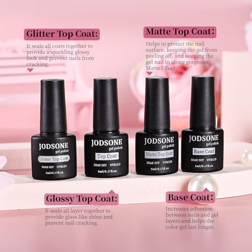 JODSONE 32 Colors Gel Nail Polish Set Same Color Same Bottle No Wipe Base Top Matte Glitter Coat Professional Choice
