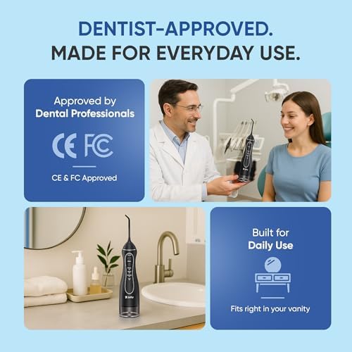 JETLY Water Dental Flosser Teeth Pick Cleaner: Travel Cordless Oral Irrigator 300ML Capacity Portable Rechargeable IPX7 Waterproof Electric Flossing Machine for Teeth Cleaning (Black)