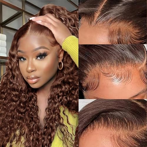 Chocolate Brown HD Lace Front Wigs Human Hair 180% Density 13x4 Water Curly Lace Front Wigs Human Hair Pre Plucked Glueless Wigs Human Hair for Black Women (20Inch, Brown)