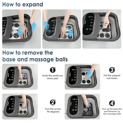 Collapsible Foot Spa Electric Rotary Massage, Foot Bath with Heat, Bubble,Temp Control, and 24 Motorized Shiatsu Massage Balls, Pedicure Foot Spa Tub for Stress Relief (Black)