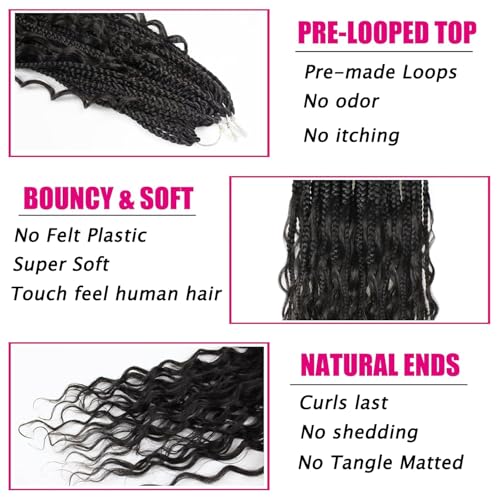 Boho Crochet Braids Pure Protein Fiber Close to Human Hair 18 Inch Goddess Box Braids with Soft Curls Bohemian Braids Crochet Hair for Black Women (18Inch 1B)