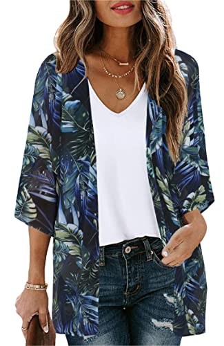 Kimono Cardigan for Women Summer Tops Casual Swimwear Hawaii Shirts Beach Cover ups (DarkGreenLeaf,S)