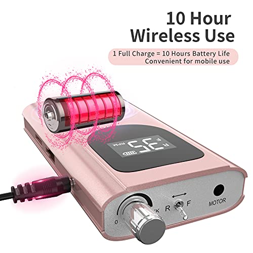 Kredioo Nail Drill, 35000RPM Nail Drills for Acrylic Nails Professional Cordless Electric File Rechargeable Portable Machine 6 Bits Dremel Tools for Women Manicure Pedicure Remove Gel Polish