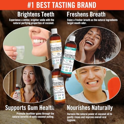 Coconut Oil Pulling for Teeth and Gums Mouthwash, 100% Pure and Natural, Non-GMO, Ayurvedic – Peppermint Pulling Oil