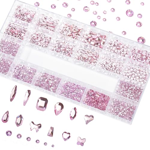 HNUIX Nail Rhinestones - 4550pcs Light Pink, Multiple Shape Gems, Flatback Crystal Rhinestones for Nails Decor Designs Kits