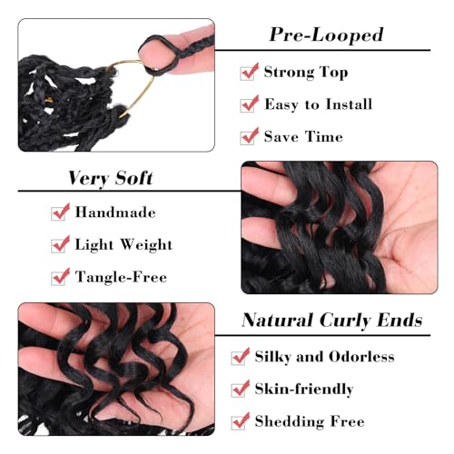 Leeven Gogo Curl Crochet Hair 10 Inch 8 Packs Black Ocean Wave Crochet Hair Pre Looped Deep Twist Goddess Box Braids Short Curly Water Wave Synthetic Braiding Hair for Women Girl Kids