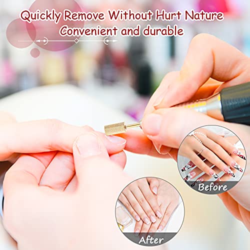 Hestya 7 Pieces Nail Drill Bits Set Tungsten Carbide Drill Bits for Nails Electric File 3/32 Inch Diamond Manicure Pedicure Cuticle Remover Tools for Acrylic Gel fingernail Salon(Gold)