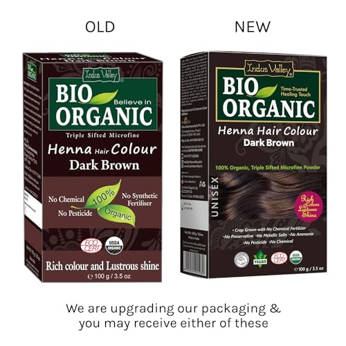 Indus Valley Bio Organic Natural Henna Powder For Hair Dye Dark Brown- 3.5 Oz
