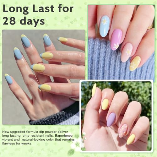 Lavender Violets 62 Pcs Dip Powder Nail Kit Starter, 48 Colors Nude Pink Brown Red Green Blue Purple Glitter with Dip Powder Liquid Set and Essential Manicure Tools for Nail Art Designs G902