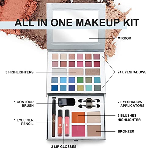 Color Nymph All-in-One Makeup Kit - Perfect for Women, Teens, and Beginners! Unlock Endless Possibilities with 24 Gorgeous Shades of Matte and Shimmer Eyeshadow, Highly Pigmented Lip Glosses, Eyeliner