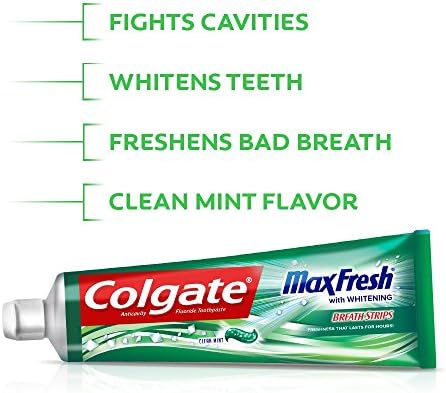 Colgate Max Fresh Whitening Toothpaste with Mini Breath Strips, Clean Mint - 6 ounce (2 Pack)
