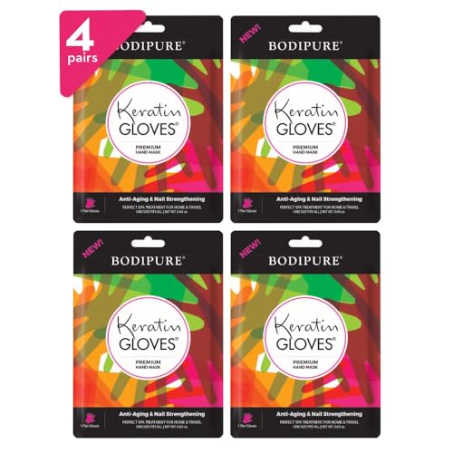 Bodipure Premium Hand Mask Keratin Gloves | Moisturizing Gloves for Dry Hands & Nail-Strengthening & Cuticle Softening | Spa Experience at Home | Chemical Free & for All Skin Types | 4 Pairs