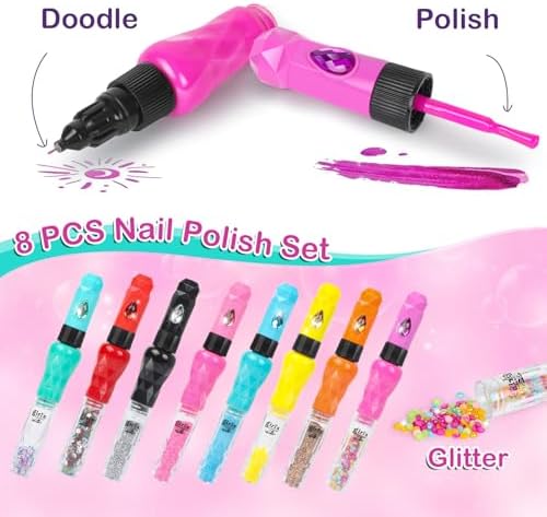 Kids Nail Polish Set for Girls, Nail Art Kit for Ages 7-12 - Girl Gifts - Nail Polish Non Toxic Girl Stuff for Spa Makeup Manicures - Birthday Gift Toys for Girls 7 8 9 10-12 Years Old
