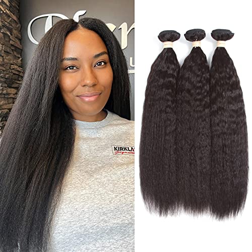 Kinky Straight Bundles, Kerriana 20 22 24 Inch Human Hair Bundles 100% Unprocessed Brazilian 3 bundles For Black Women Natural Black Color