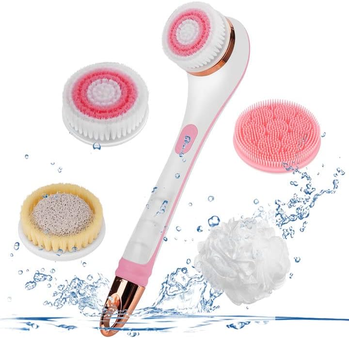 Color You Electric Body Brush for Exfoliating and Massage, Long Handle Electric Bath Brush Rechargeable Body Scrubber, Soft Silicone Spinning Skin Brush with 4 Spin Brush Heads for Man and Women