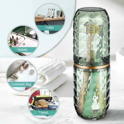 2PCS Travel Toothbrush Case Portable Toothbrush Holder Cup Storage Container for Home Bathroom Trip School - Green (Green) (2)