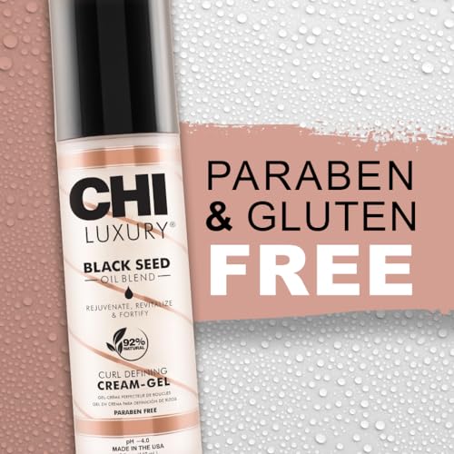 CHI Luxury Black Seed Oil Curl Defining Cream Gel, Defines Curl, Controls Frizz & Strengthens Hair For Shine, Sulfate, Paraben & Gluten-Free, 5 Oz