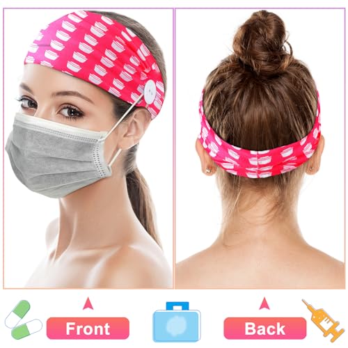 Jexine 12 Pcs Nurse Headbands for Women, Non Slip Nursing Headbands with Buttons for Mask Work Accessories Elastic Ear Protection Hair Bands Gift for Spa Yoga Sports(Stylish)
