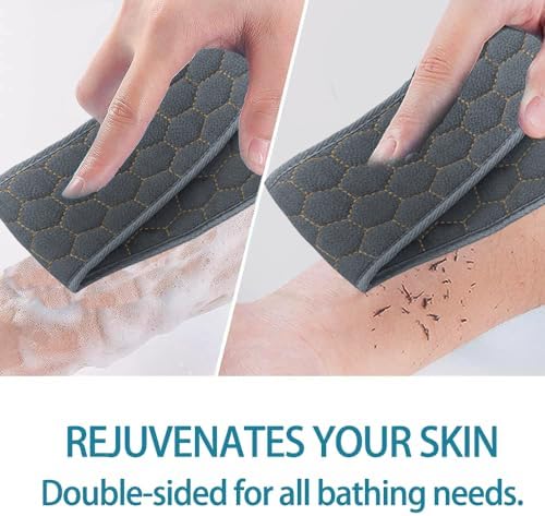 Inmorven Back Scrubber for Shower Exfoliating Body Scrubber 40 inch Double-Sided Back Exfoliator Scrub Towel, Bath Body Brush Widened Back Washer with Handle for Men and Women (Grey)