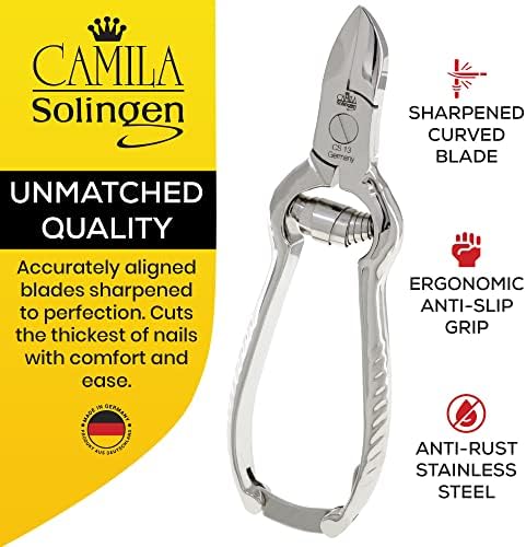 CS13 Large Heavy Duty Toe Nail Clipper for Thick Toenails, Manicure & Pedicure, Double Barrel Spring. Super Sharp Trimmer Curved Stainless Steel 20mm Blade Made in Solingen, Germany