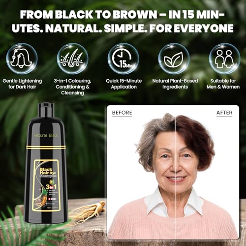 Instant Black Hair Dye Shampoo for Women Man Hair Color Shampoo for Gray Hair - 100% Gray Coverage - Natural Plant Hair Dye 3 in 1, 16.9Fl OZ