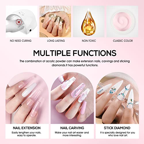 COSCELIA Acrylic Nail Kit for Beginners with Everything, Professional Nail Kits with Drill U V Light 4 Colors Acrylic Powder 24Pcs Glitter Decorations DIY Extension Nails Home Salon for Women