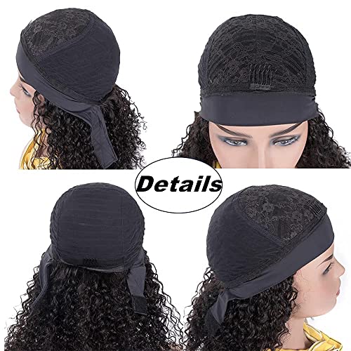 Headband Wig Human Hair Wigs 14 Inch Wear and Go Glueless Wig Curly Deep Wave Headband Wig Natural Color