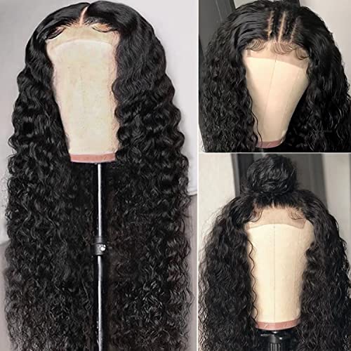 20Inch Deep Wave Glueless Lace Front Wigs Human Hair for Black Women Wet and Wavy Brazilian Virgin Wear and Go Curly HD Transparent 4×4 Lace Closure Wigs Pre Plucked with Baby Hair